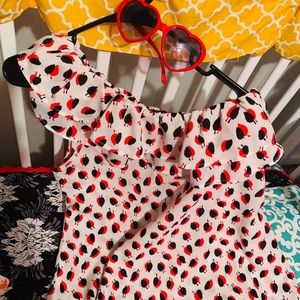 Autumn themed Venus - cut black & red silky Top